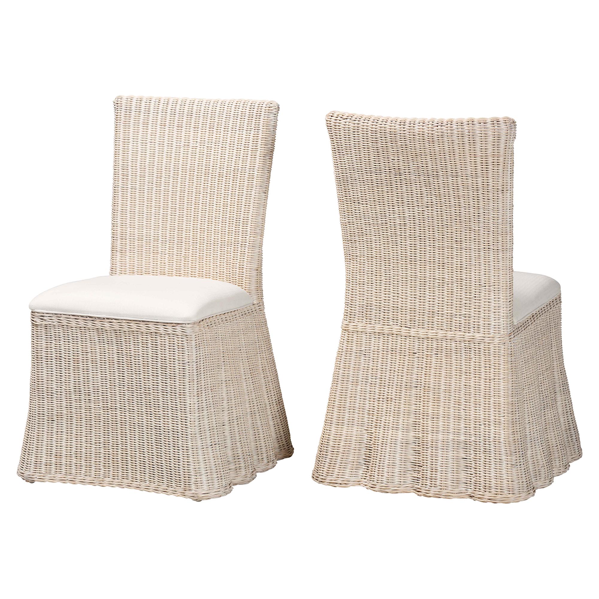 bali & pari Sara Natural Rattan 2-Piece Dining Chair Set - Handwoven Wicker Accent Chair with Scalloped Skirt Base and Tall Backrest